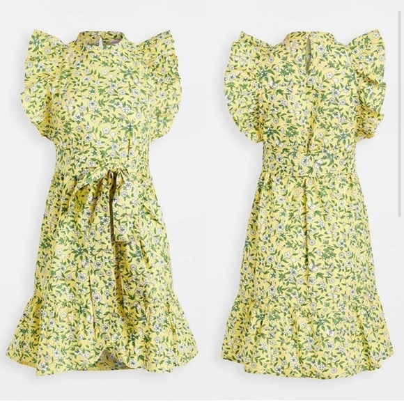 BANJANAN Audrey Mini Dress Yellow green Audrey Aurora Print dress small new - Picture 1 of 10